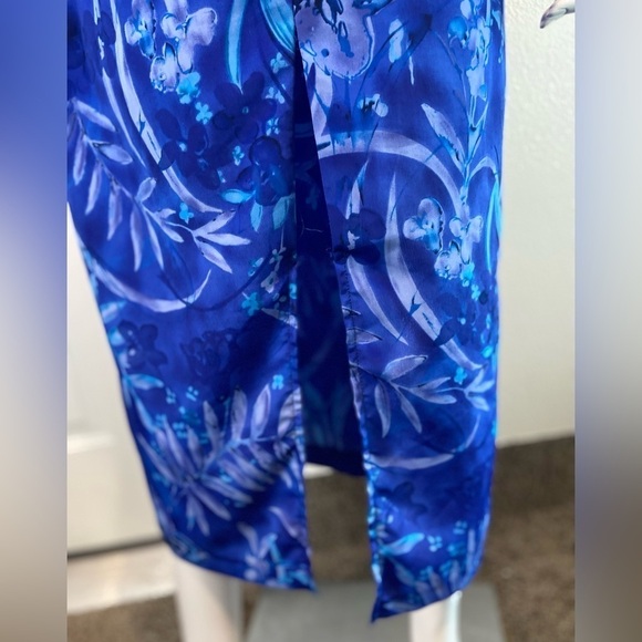 Expressions~Tropical Blue Faux Wrap Midi Dress~Scoop Neck~Sleeveless~Size 10 - Picture 13 of 16